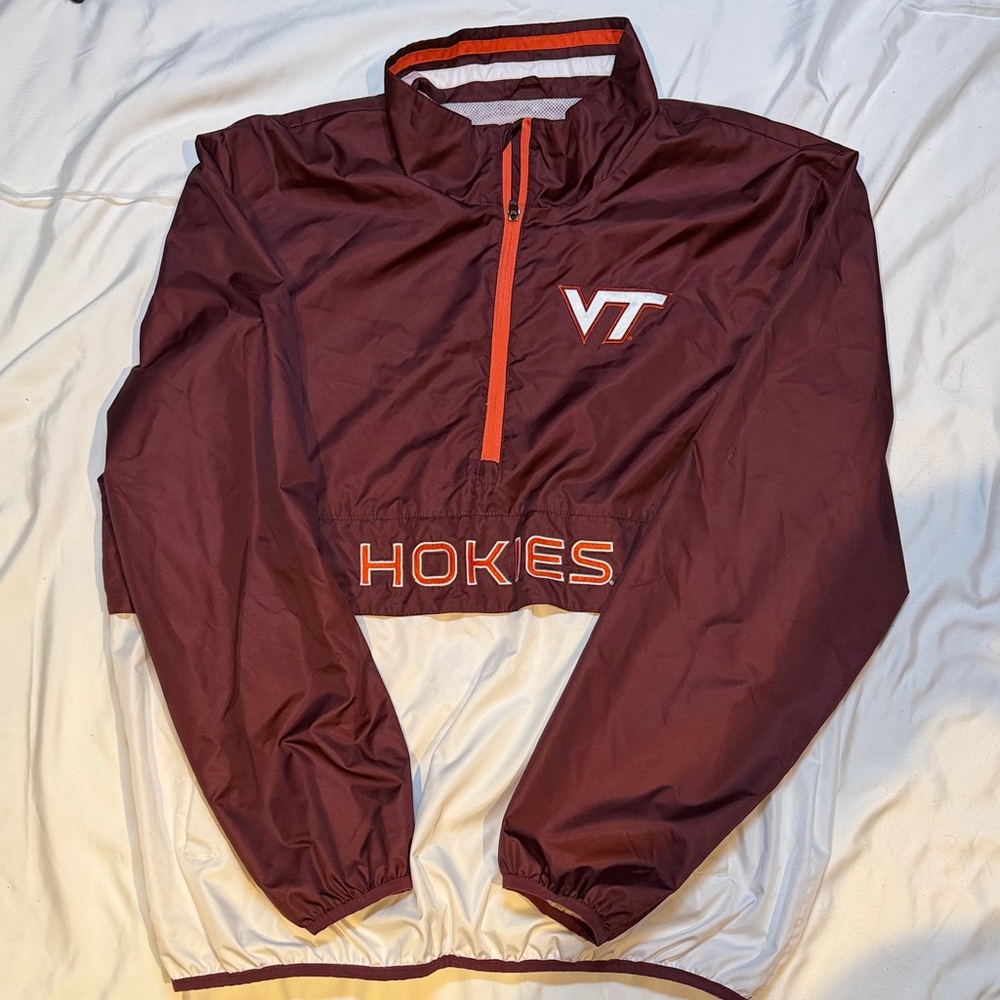 Virginia Tech Maroon and Orange 1/4 zip Windbreaker - Stitched Logo